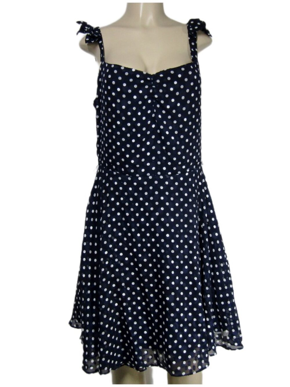 BETSEY JOHNSON Polka Dot Rockabilly Pinup Fit Flare Blue Retro Vixen Dress 14
